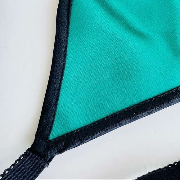 Green Satin G-String with Black Detailing - Picture 14 of 16